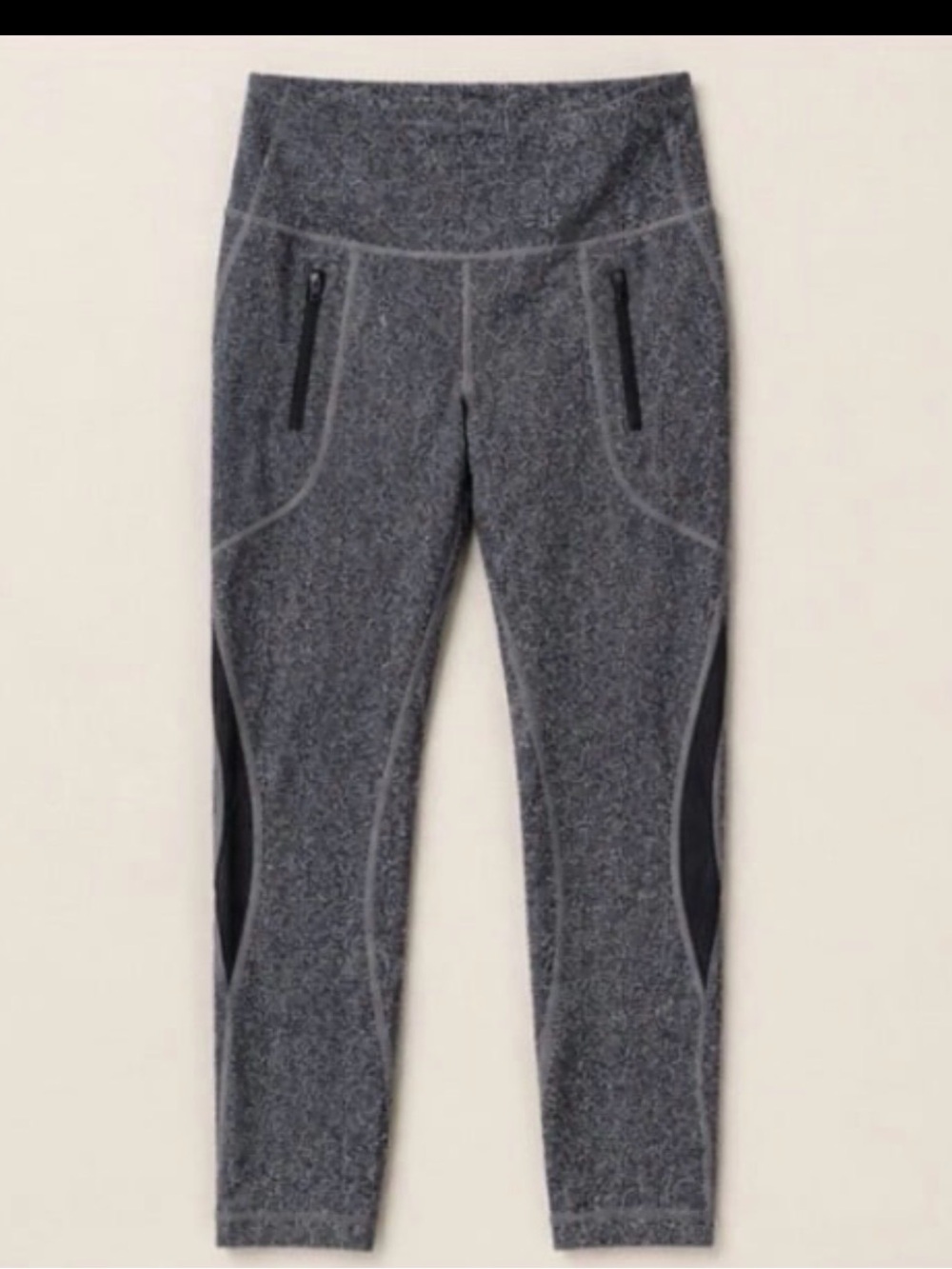 Lululemon Black White Speckled Leggings High Rise Zip Pocket Size 6